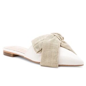 RAYE x Lovers + Friends Magnolia Flat Mule White Leather Beige Bow Shoes 6.5